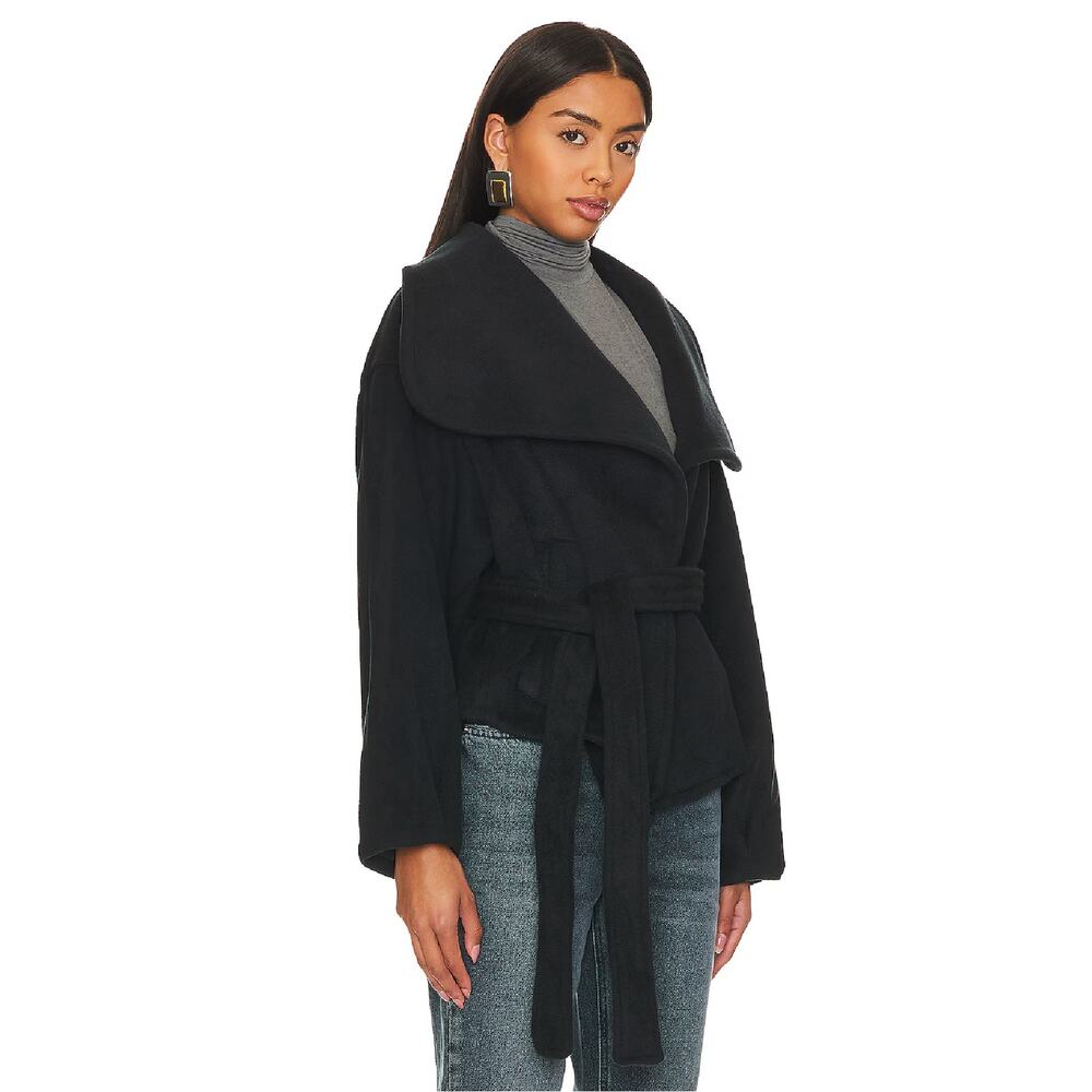 Free People Black Wrap Belted Wool-Blend Coat - Picture 4 of 9
